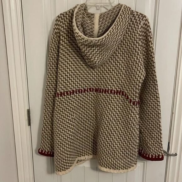 80% Lambswool  Hooded Cardigan Jacket Women's L, w/ Belt &‎ Zip Closure - Picture 7 of 16